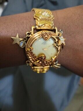 Gold-Tone Women's Charm Bracelet Watch with Star and Heart Accents
